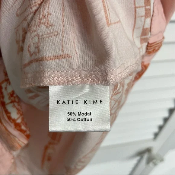 KATIE KIME Pink PJ Set Button Top & Shorts Nashville Johnny Cash & June Sz L - Picture 8 of 15